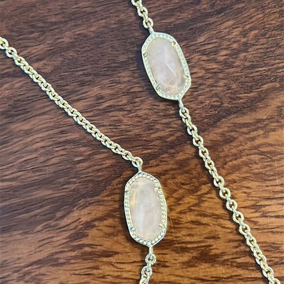 NWOT Rare Kendra Scott Kellie Kelsie Rose Quartz Gold Plated Station Necklace - Picture 9 of 10